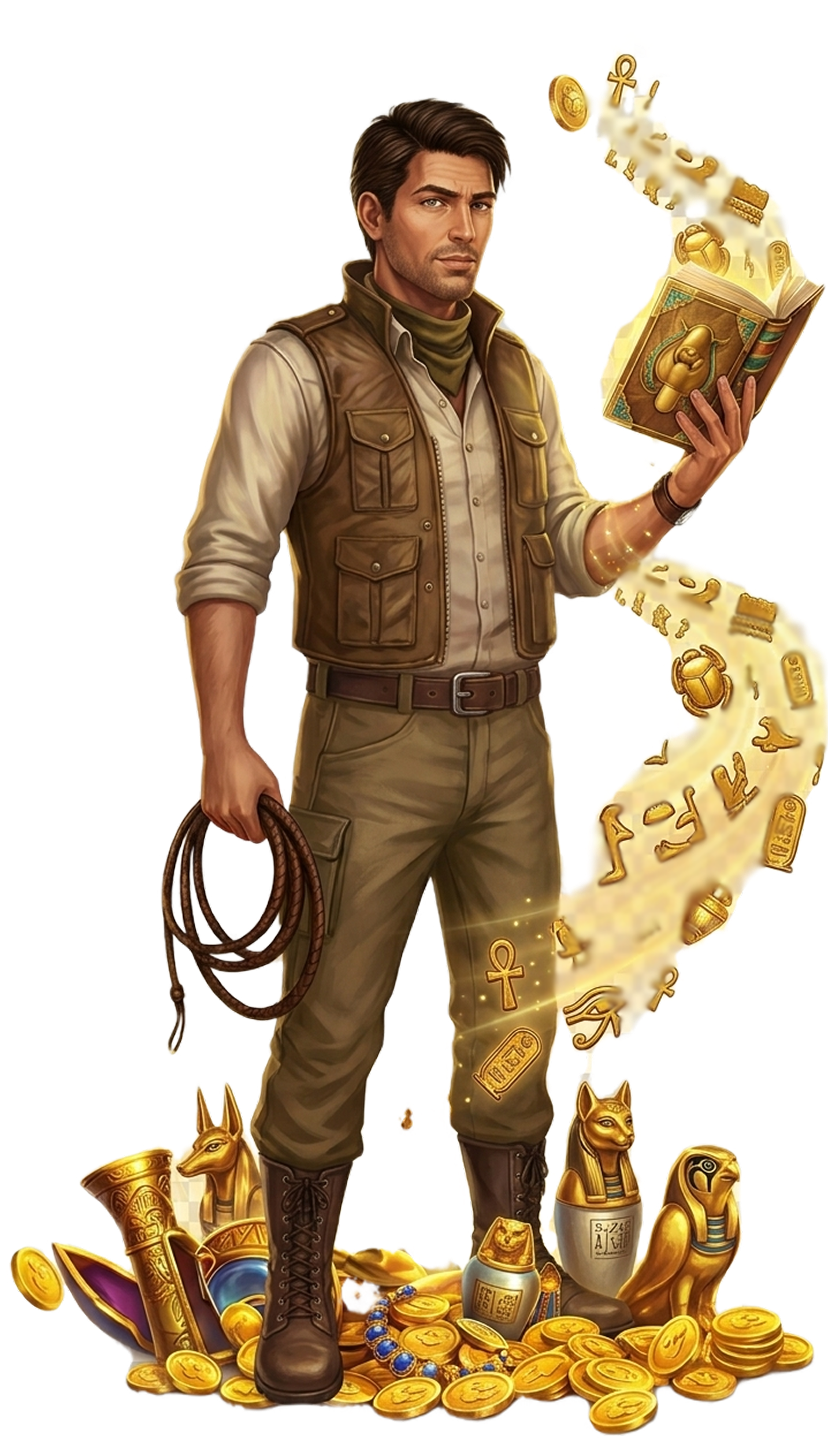 Book of the Dead Slot-Hero – Rich Wilde mit dem Buch in einem ägyptischen Grab bei BlitzBet